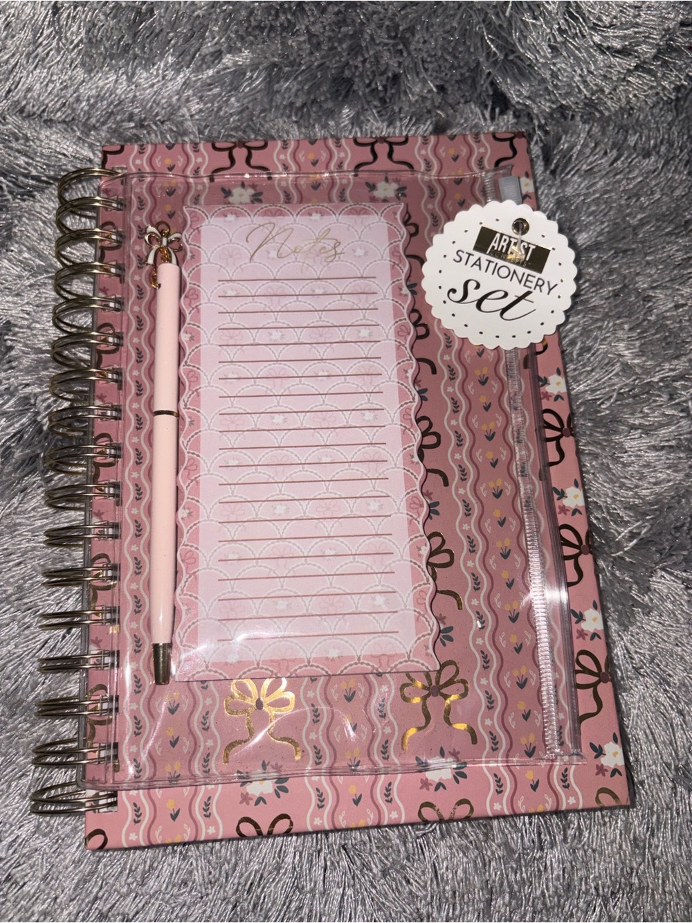 artis Pink Spiral Notebook and Pen Stationery Set with Gold Accents